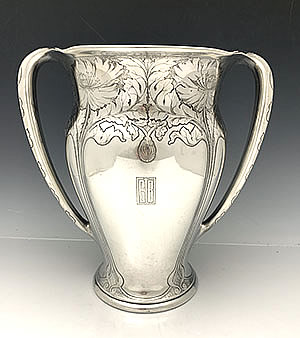 Tiffany antique sterling 1907 two handle vase acid etched